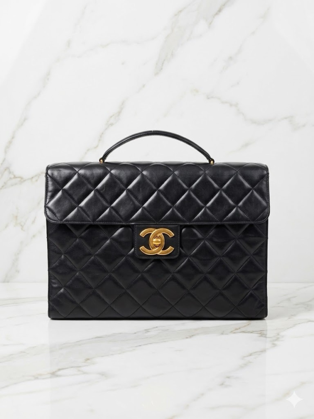 Chanel Black Quilted Briefcase Vintage Gold Hardware AS IS